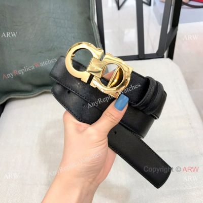 2019 Copy Salvatore Ferragamo Men Belt Black Leather and Gold Buckle